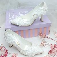 8 cm Low Heel, Floral Detail, Custom Designed, Very Comfortable Stiletto Wedding Shoes