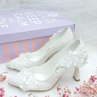 8 cm Low Heel, Floral Detail, Custom Designed, Very Comfortable Stiletto Wedding Shoes