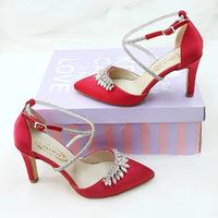  Kırmızı Saten Taşlı Stiletto Nişan & Kına Ayakkabısı 