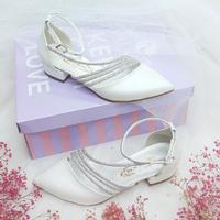  Taş Detaylı Kırık Beyaz Kısa Topuklu Stiletto Gelin Ayakkabısı