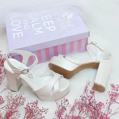 11 Cm Topuklu Çapraz Bantlı Kırık Beyaz Rahat Gelin Ayakkabısı