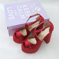 15 Cm Rahat Topuklu Kırmızı Renk Saten Nişan Ayakkabısı
