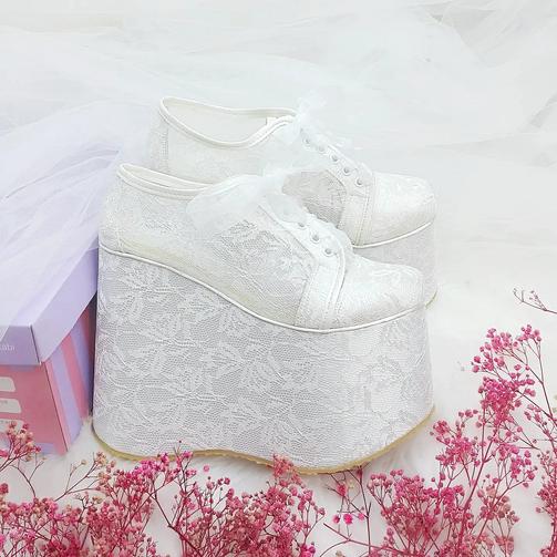 15 Cm Wedge Heel Lace Detailed Comfortable Bridal Shoes