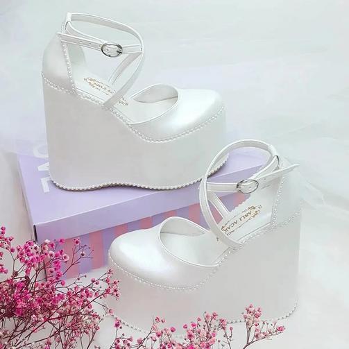 15 Cm Wedge Heel Simple Model Comfortable Design Bridal Shoes