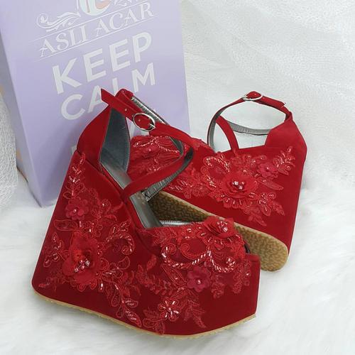 15 Cm Rahat Dolgu Topuk Kırmızı Renk Kına & Nişan Ayakkabısı