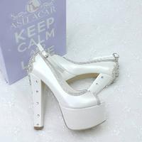 15 Cm Topuklu Taşlı Tasarım Kırık Beyaz Rahat Gelin Ayakkabısı