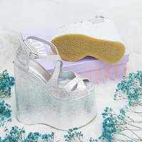 18 Cm Gümüş Renk Rahat Dolgu Topuk Nişan & Gelin Ayakkabısı