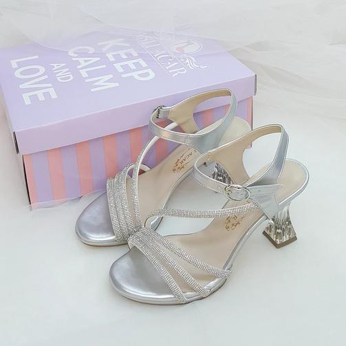 8 Cm Şeffaf Topuklu Taş Detaylı Gümüş Renk  Abiye & Nişan Ayakkabısı
