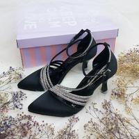 9 Cm Taş Detaylı Siyah Saten Stiletto Kadın Abiye Ayakkabısı