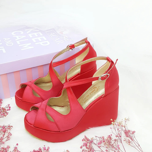 10 Cm Heeled Red Satin Women's Evening Dress & Engagement Wedding Shoes