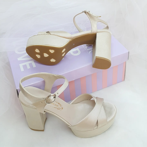 11 Cm Thick Heeled Nude Color Satin Comfortable Women's Evening Dress & Engagement Shoes