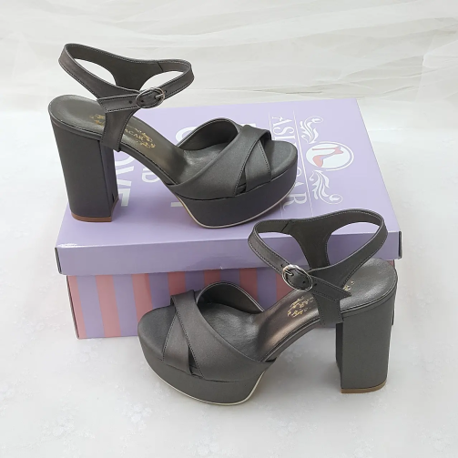 11 Cm Rahat Topuklu Antrasit Renk Kadın Abiye Ayakkabısı