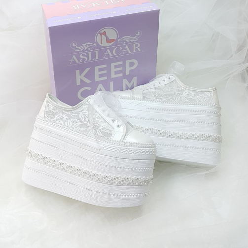 13 Cm Çok Hafif & Rahat Yüksek Tabanlı Spor Gelin Ayakkabısı