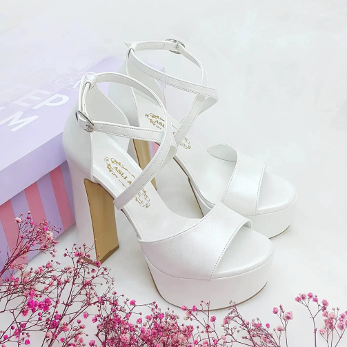 14 Cm Thick Heeled Pearl Color Women's Comfortable Wedding Dress Shoes