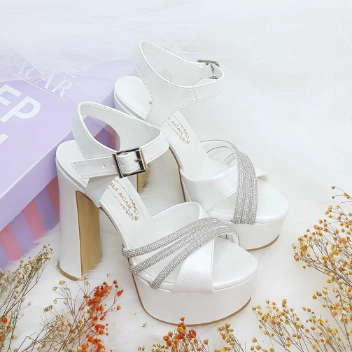 14 Cm Thick Heeled Stone Detailed Comfortable Bridal Shoes Wedding Shoes