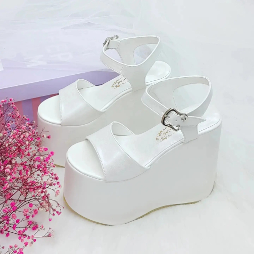 15 Cm Flat Sole Wedge Heel Pearl Color Comfortable Bridal Shoes