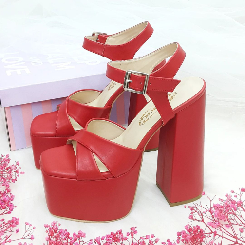 16 cm High Heeled Slightly Inclined Red Color Leather Skin Henna & Engagement Shoes