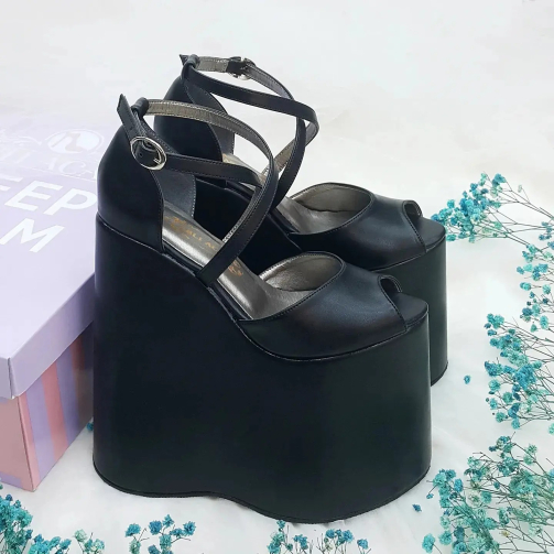 18 Cm Wedge Heel Model Black Color Women's Evening Dress Shoes Women's Engagement Shoes