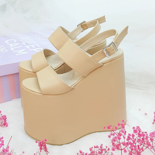18 Cm High Wedge Heel Model Skin Color Less Curved Sandals Engagement Shoes