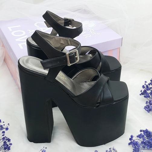 18 Cm High Heeled Slightly Curved Very Comfortable Cross Banded Black Color Women's Evening Dress & Engagement Shoes