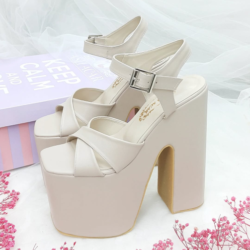 18 cm High Heeled Wedge Heel Model Cream Colored Slightly Sloping Henna & Engagement Shoes