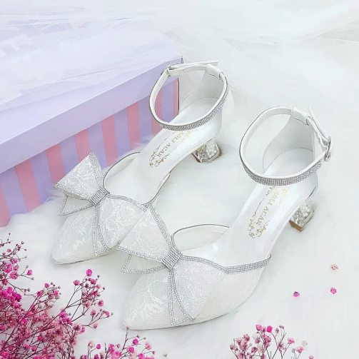 Transparent Heeled Stiletto Wedding Dress Shoes with Bow Detail