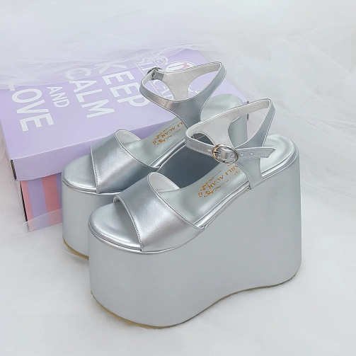 15 Cm Flat Sole Wedge Heel Gray Color Engagement & Bridal Shoes Wedding Shoes