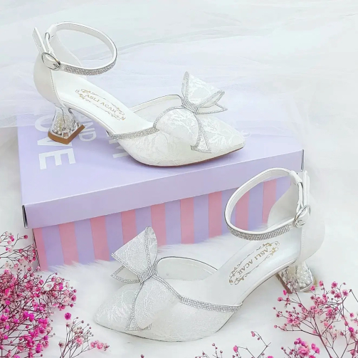 Stoned Bow Design Low Heeled Very Comfortable Bridal Shoes