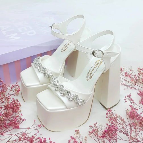16 Cm High Heeled Pearl Color Stone Detailed Very Comfortable Wedding Shoes for Brides